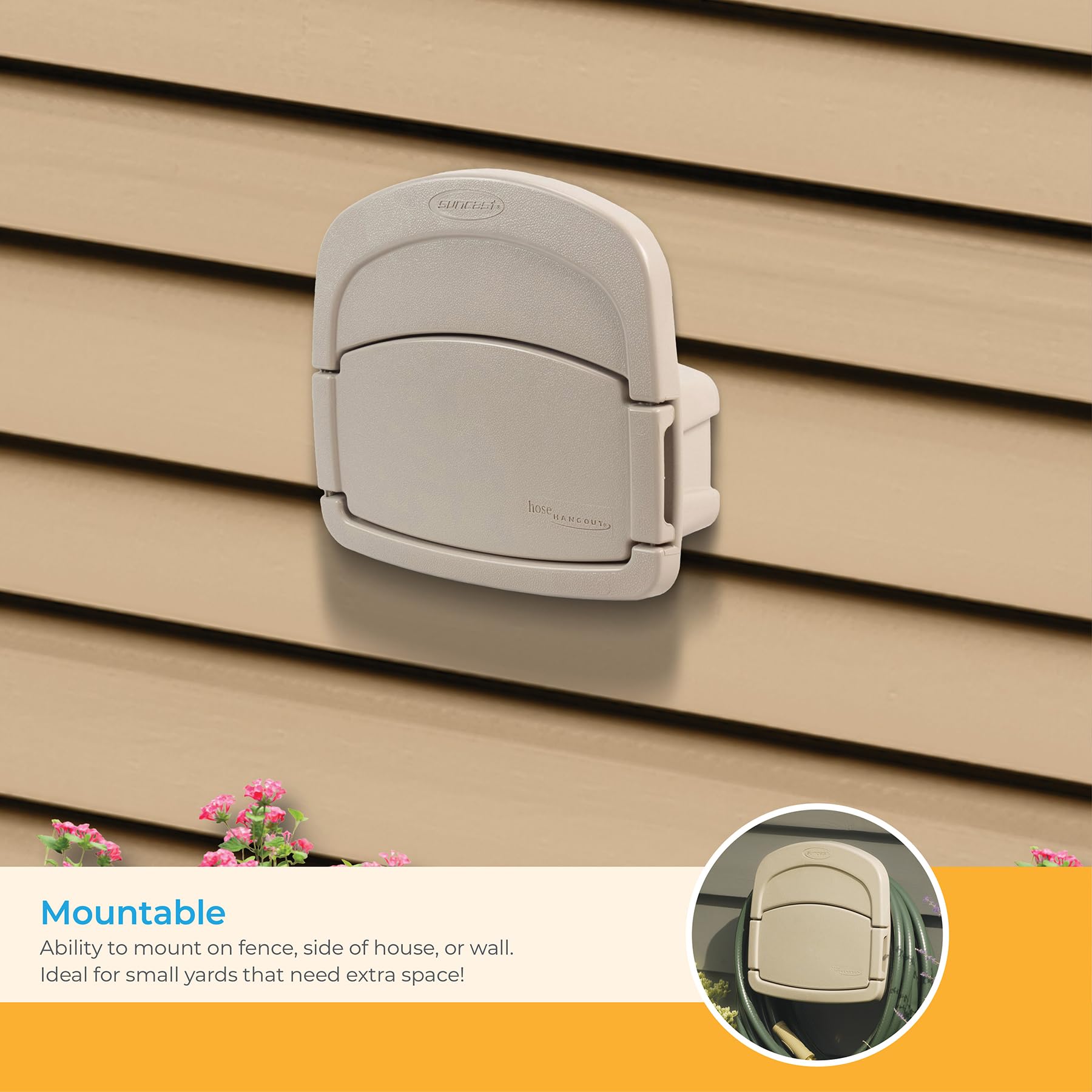 Suncast manguera de 150 ft enrollada eficientemente para ahorro de espacio