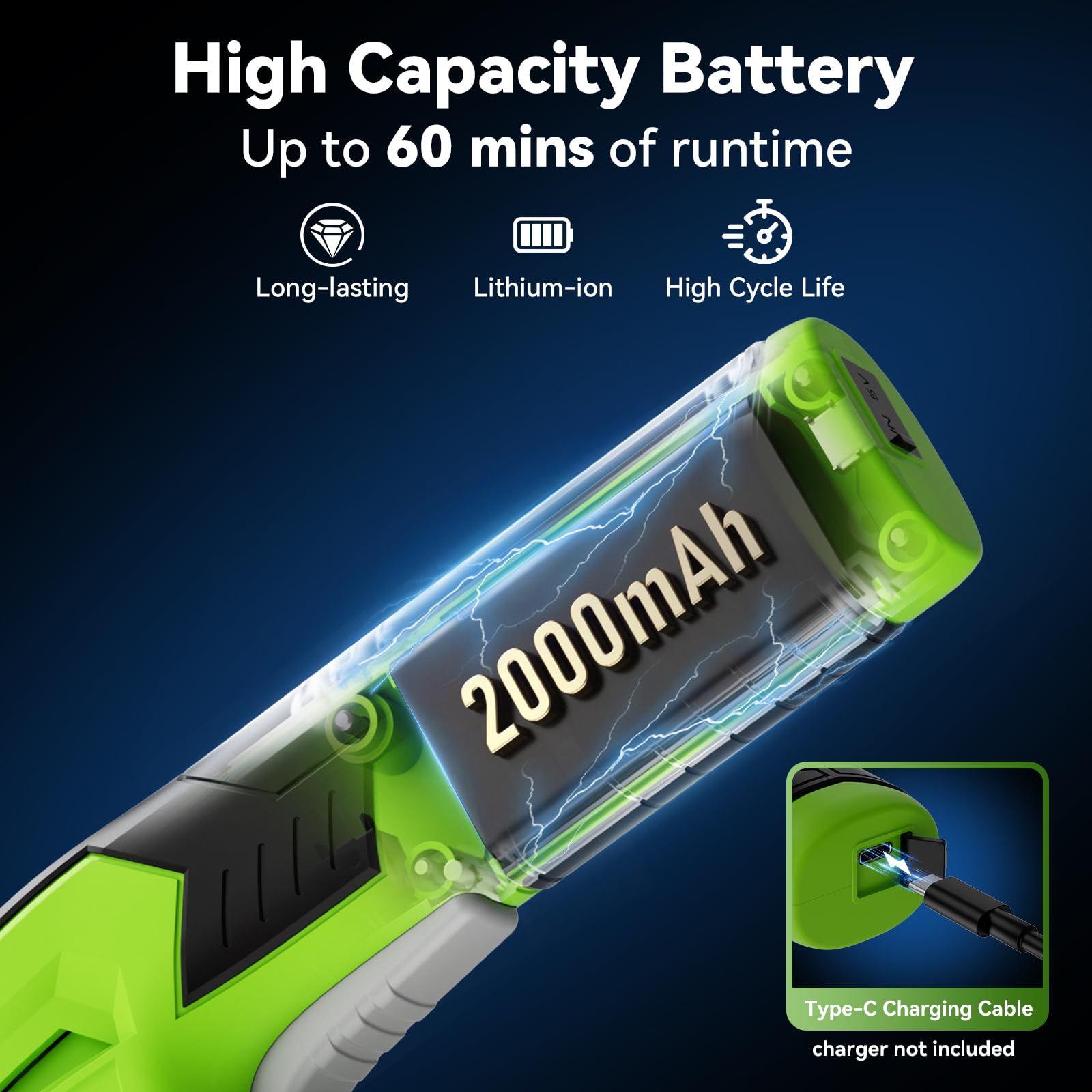sunchers batería 2000mAh y cable type-c para recarga rápida