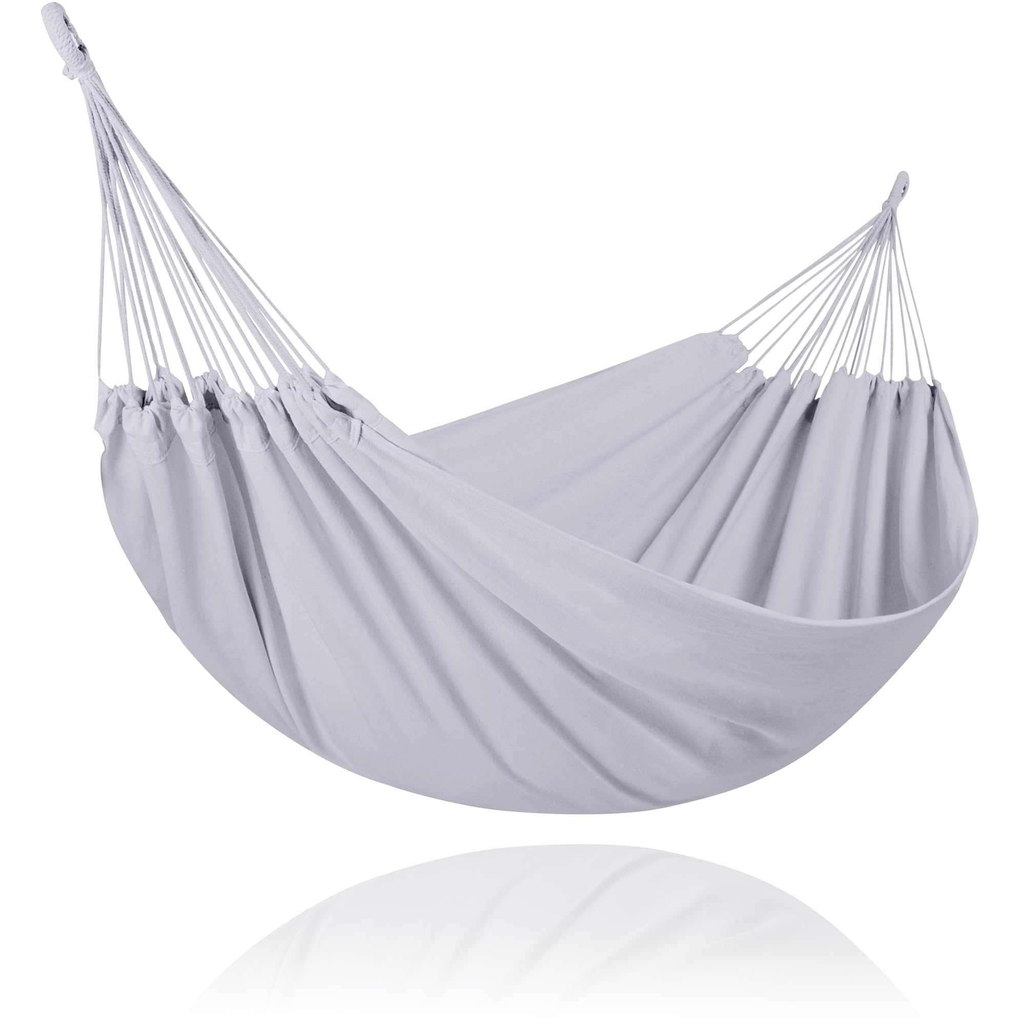 SUNCREAT hamaca doble frontal mostrando tamaño y color gris claro para relax