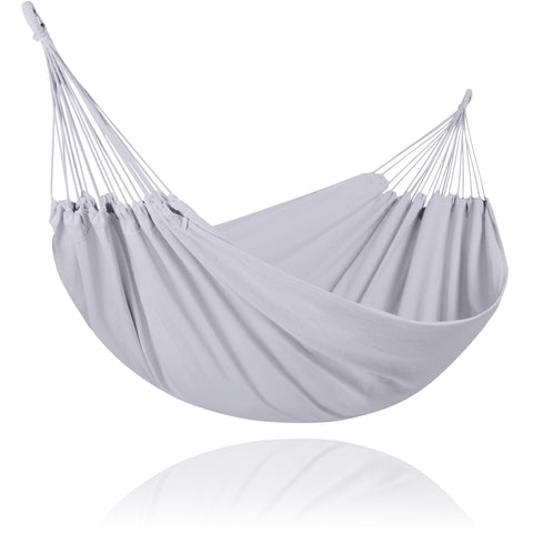 SUNCREAT hamaca doble frontal mostrando tamaño y color gris claro para relax