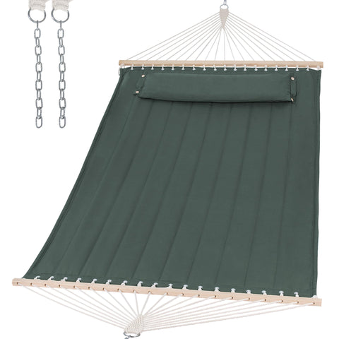 SUNCREAT hamaca frontal verde gris mostrando cama doble y acolchado, confort ampliado