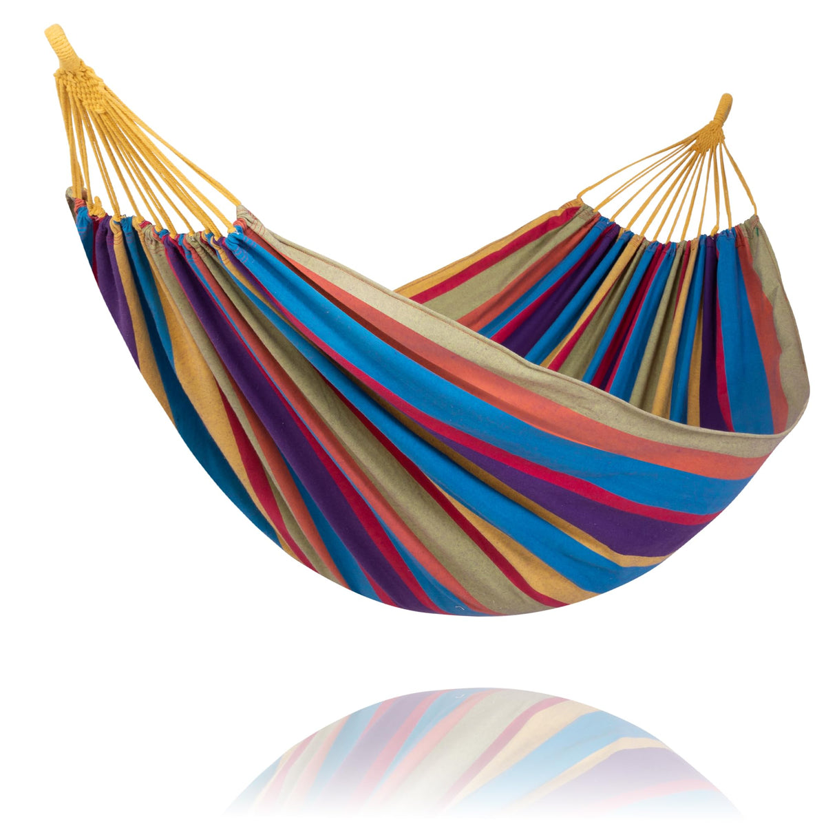 SUNCREAT hamaca frontal mostrando colores rainbow y diseño resistente