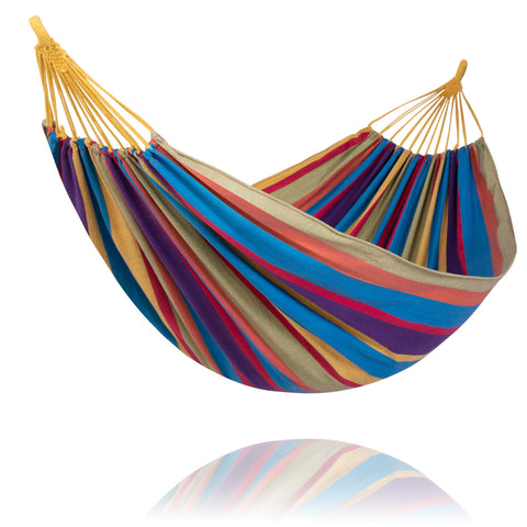 SUNCREAT hamaca frontal mostrando colores rainbow y diseño resistente
