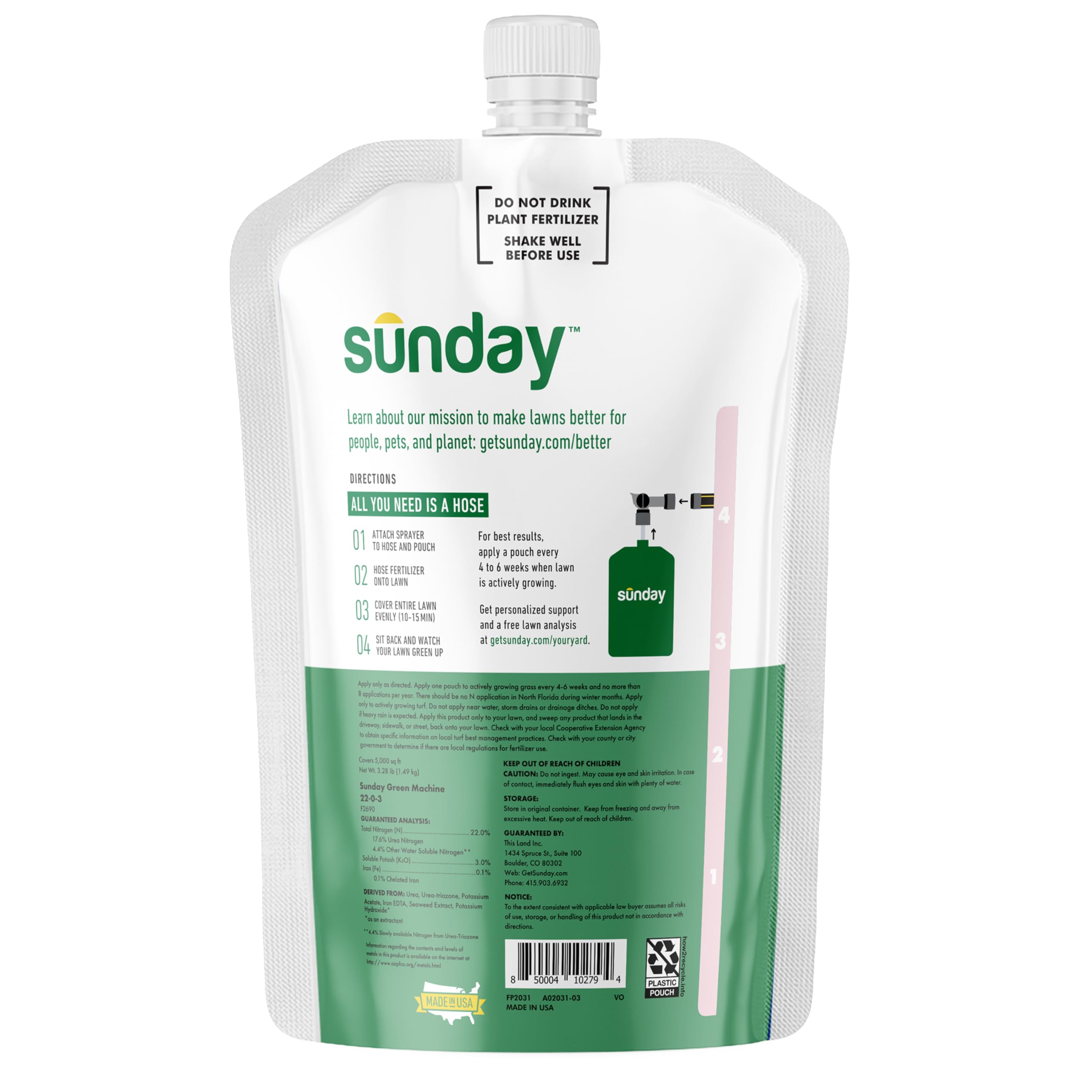 SUNDAY césped cuidado con producto mostrando verdor y apariencia