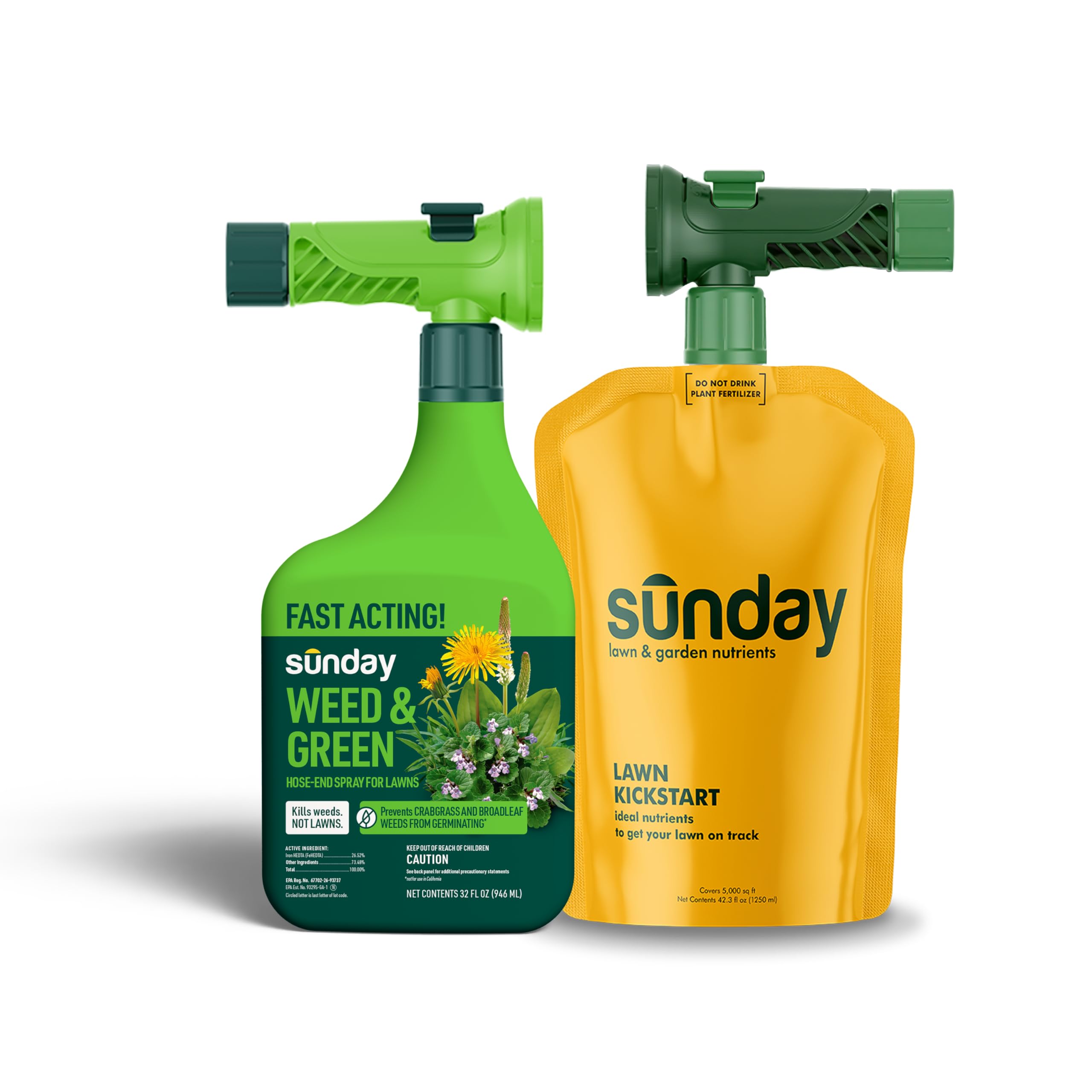 SUNDAY kit frontal mostrando envases y beneficio de control de malezas