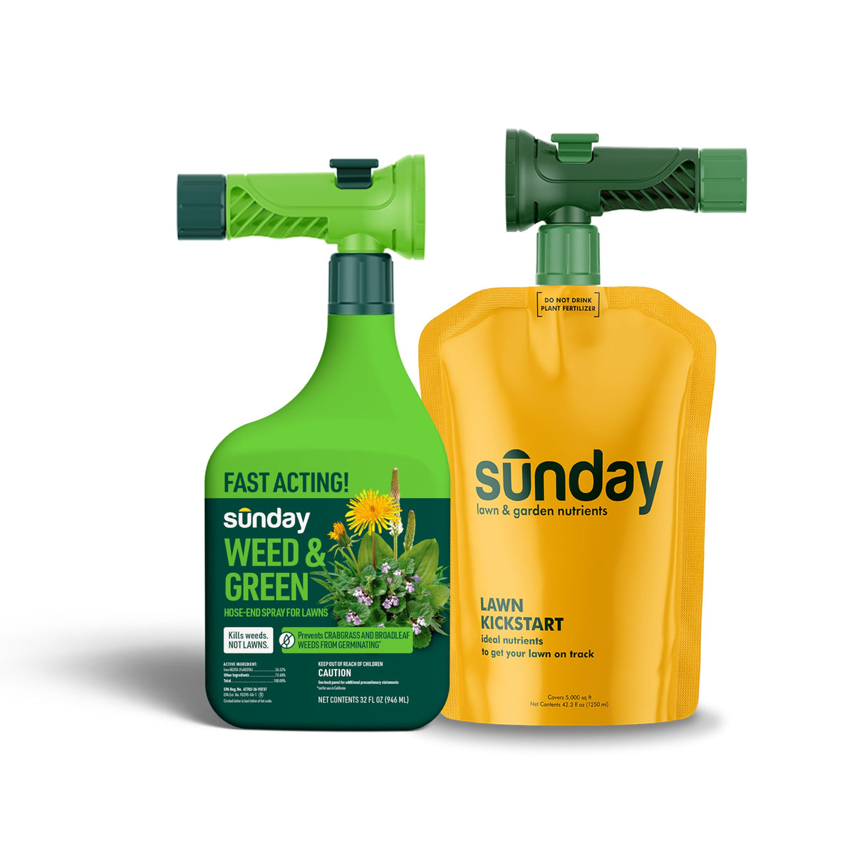 SUNDAY kit frontal mostrando envases y beneficio de control de malezas