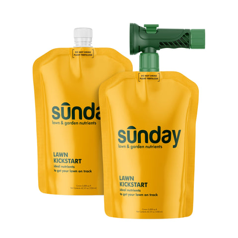 SUNDAY frontal del envase mostrando el producto y beneficio de revitalizar césped