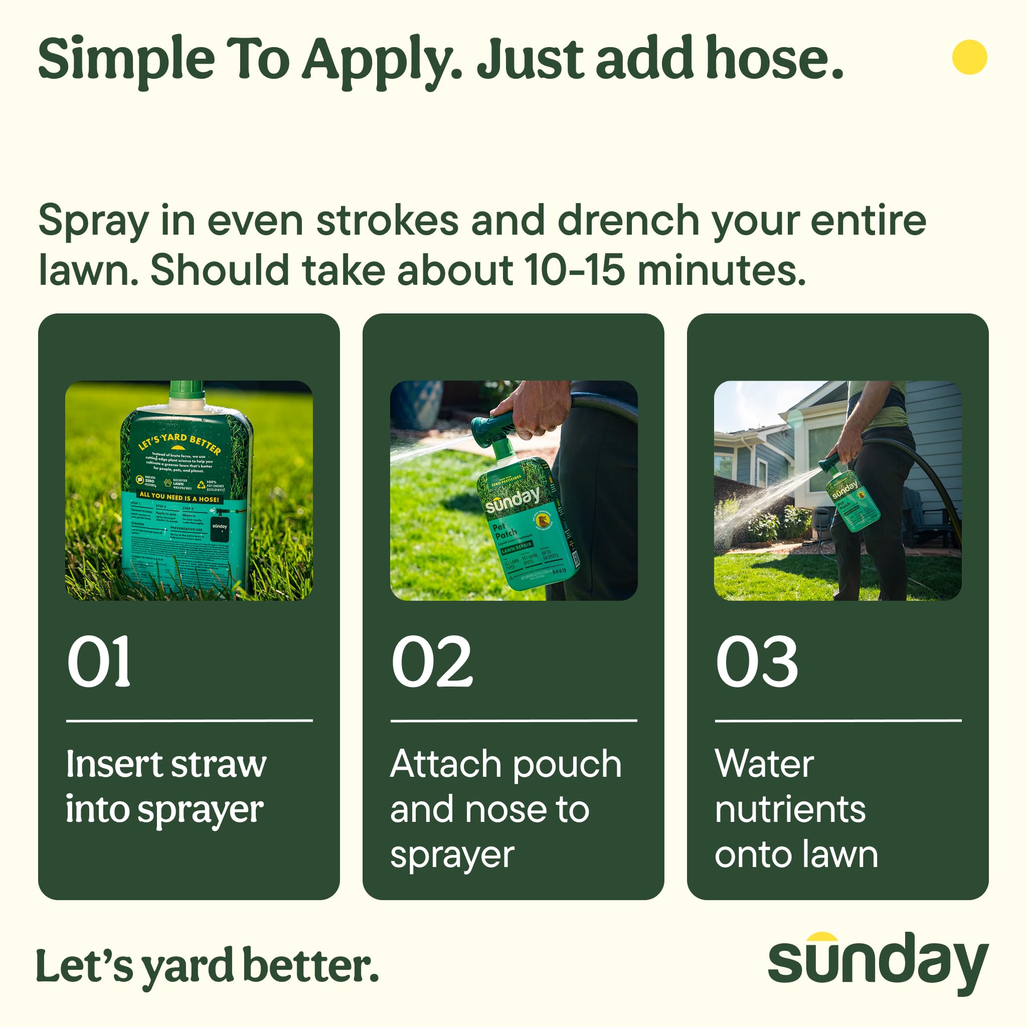 Sunday Pet Patch etiqueta con ingredientes que favorecen salud del césped