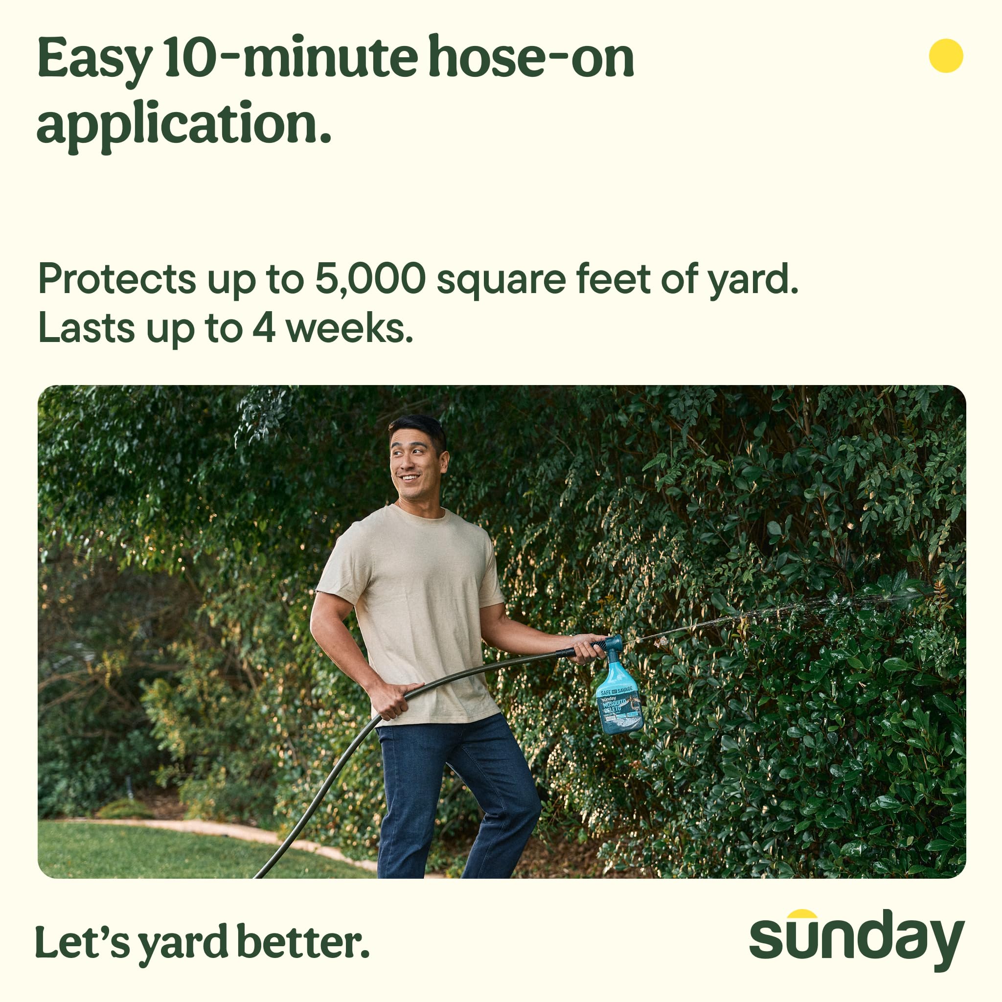 Sunday aplicación con manguera en patio para control de mosquitos y comodidad