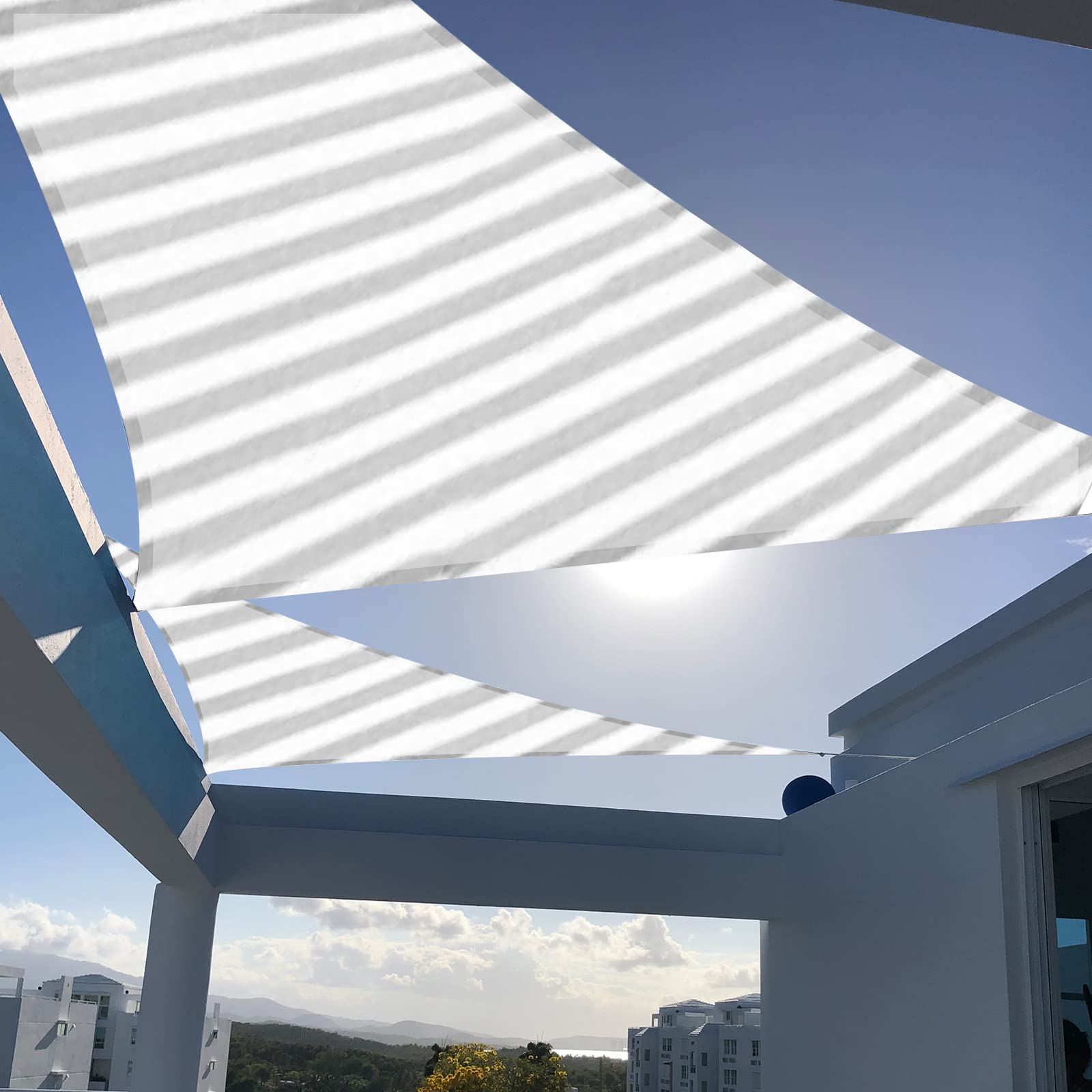 SUNNY GUARD frontal del toldo y empaque mostrando protección UV