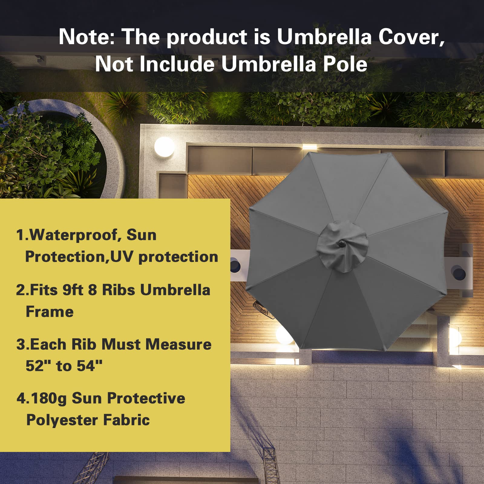 Sunnyglade cubierta instalada sobre mesa de patio mostrando protección solar