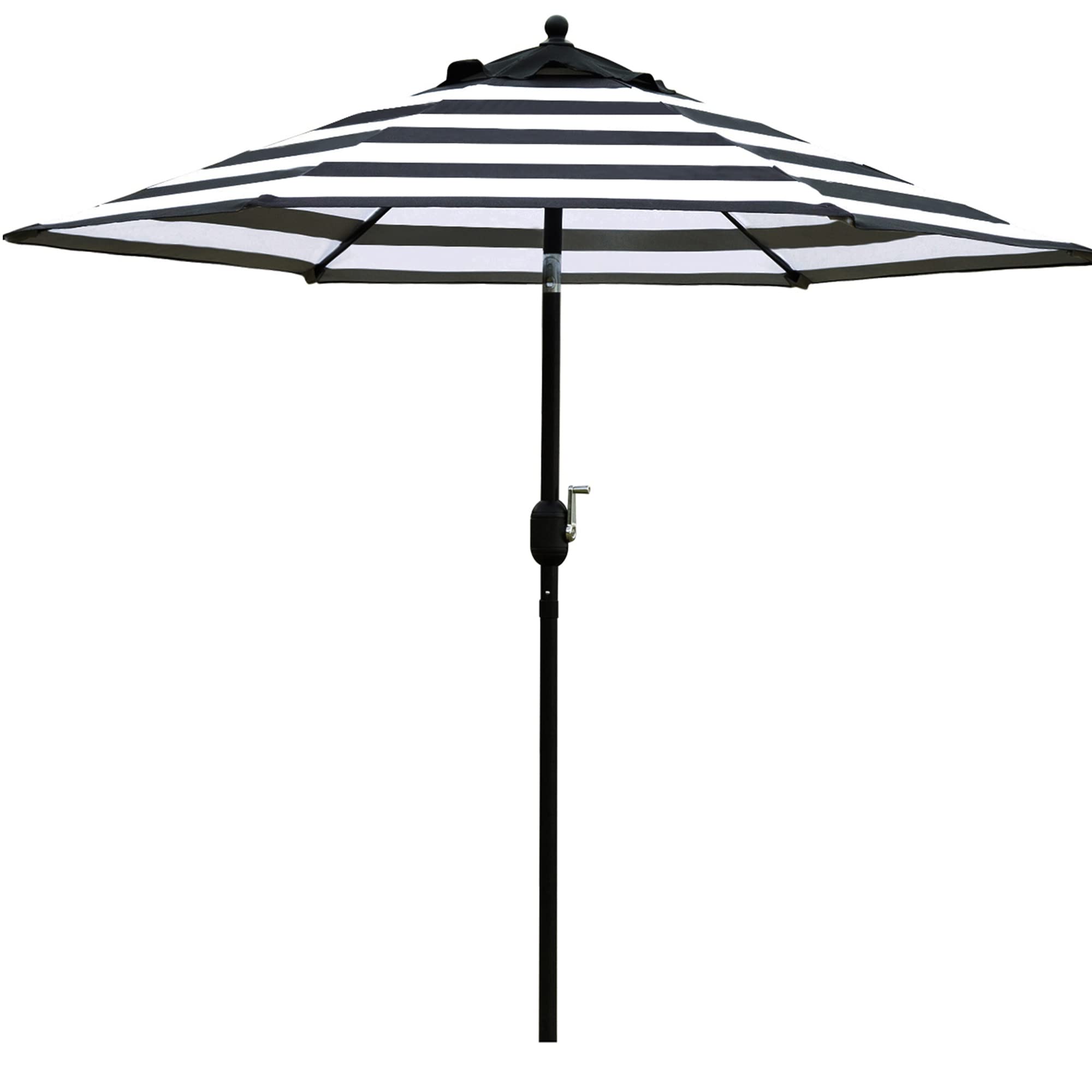Sunnyglade sombrilla frontal en rayas negro y blanco mostrando sombra amplia