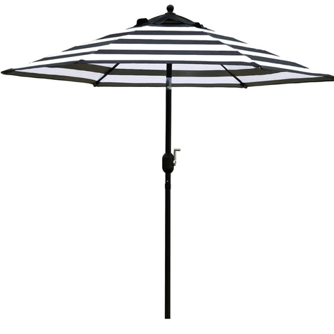 Sunnyglade sombrilla frontal en rayas negro y blanco mostrando sombra amplia