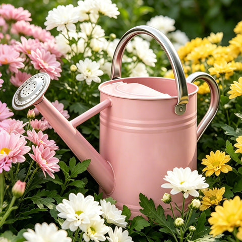SunnyTong regadera rosa en jardín como pieza decorativa funcional