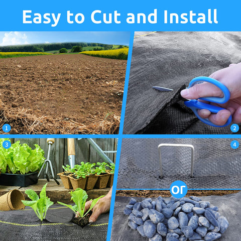 Sunocity instalada bajo mulch y piedra mostrando control de maleza