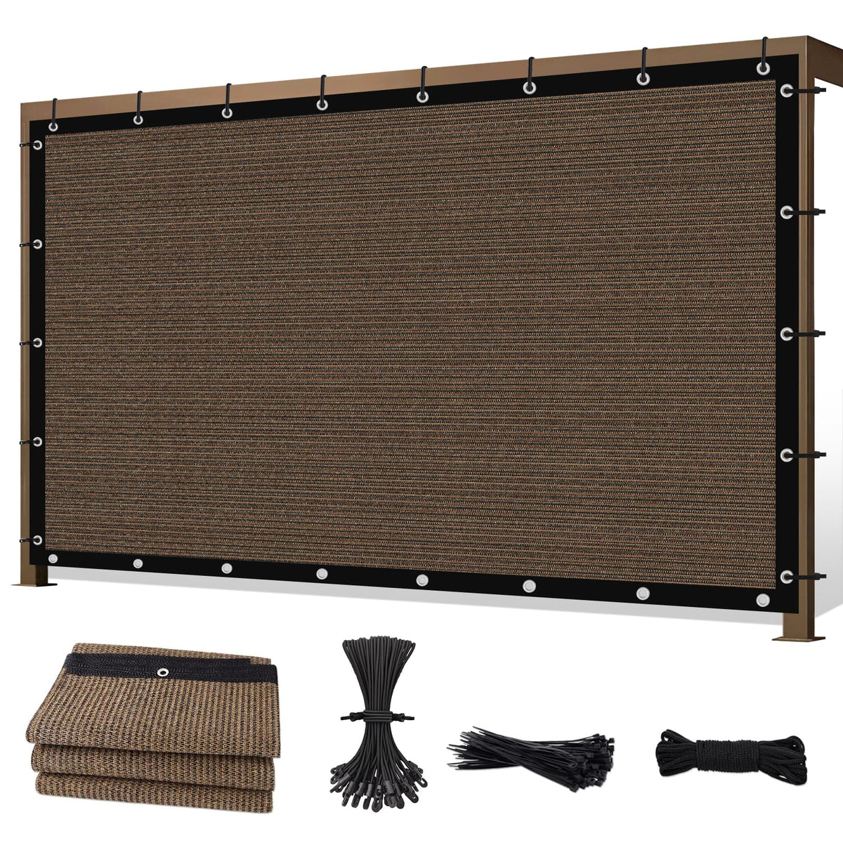 Sunocity vista frontal de la tela sombra mocha, protección solar y estética