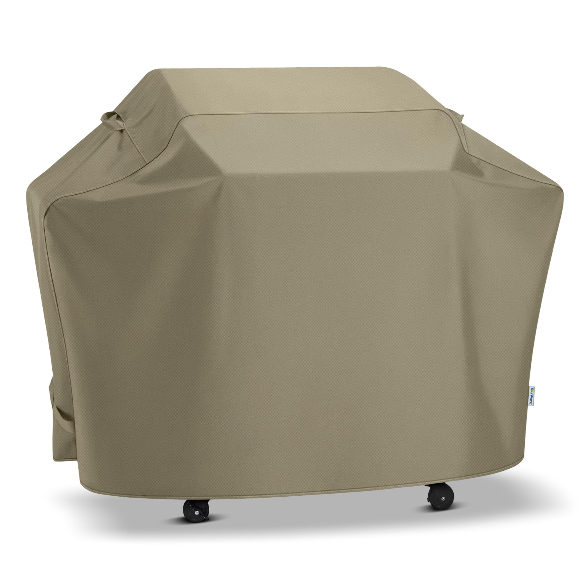 SunPatio funda frontal taupe protegiendo parrilla al aire libre para mayor durabilidad
