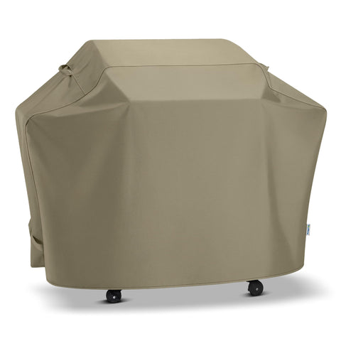 SunPatio funda frontal taupe protegiendo parrilla al aire libre para mayor durabilidad