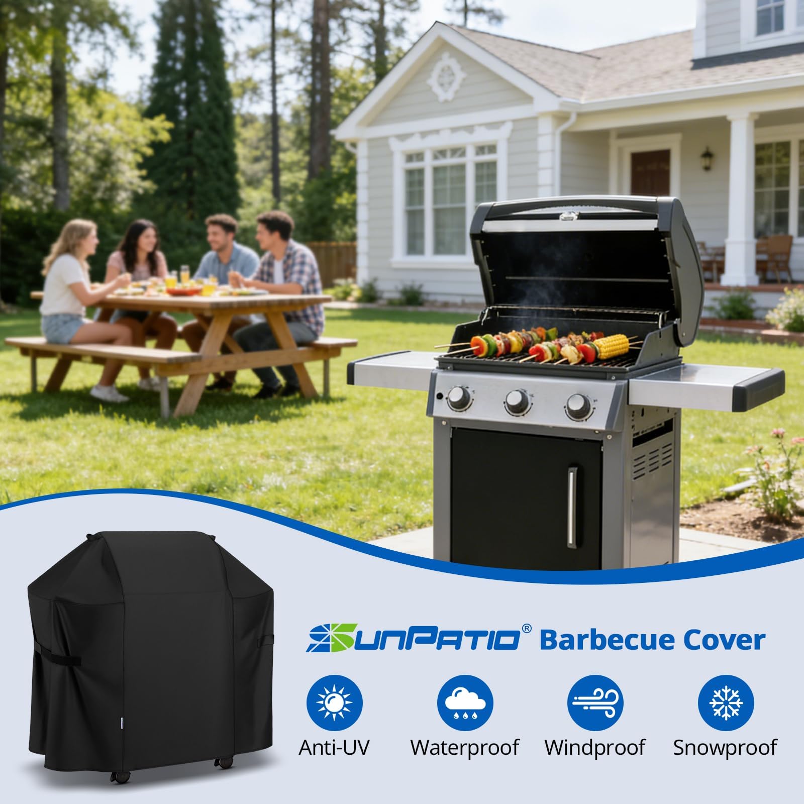 SunPatio impermeabilidad con gotas de agua resbalando sobre la superficie
