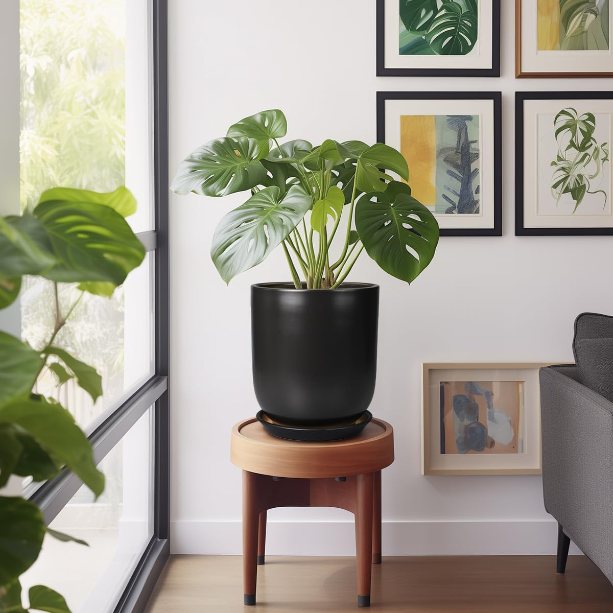 SUNPOTFOR maceta en uso con monstera realzando decoración interior