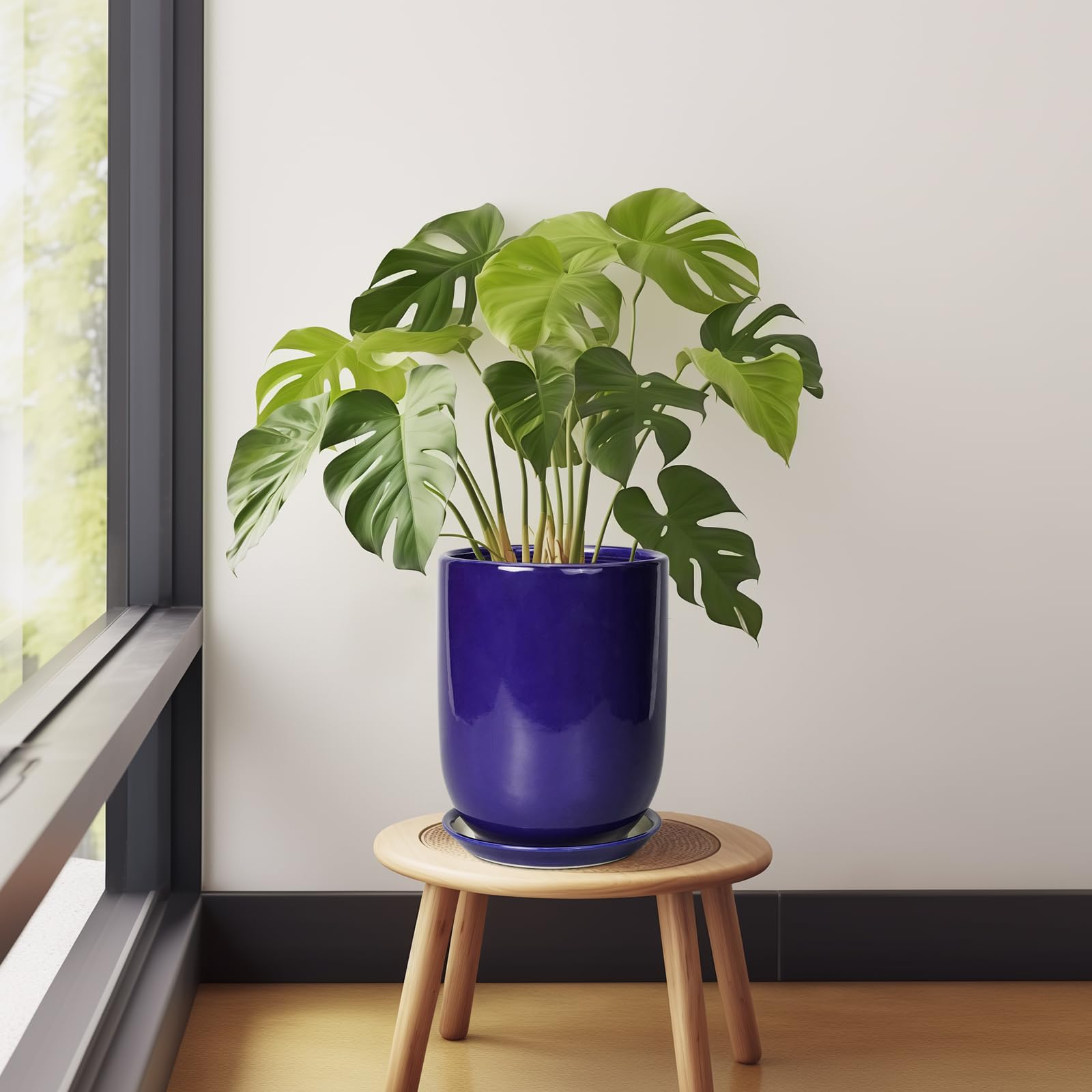 sunpotfor maceta con monstera colocada en salón demostrando uso interior decorativo
