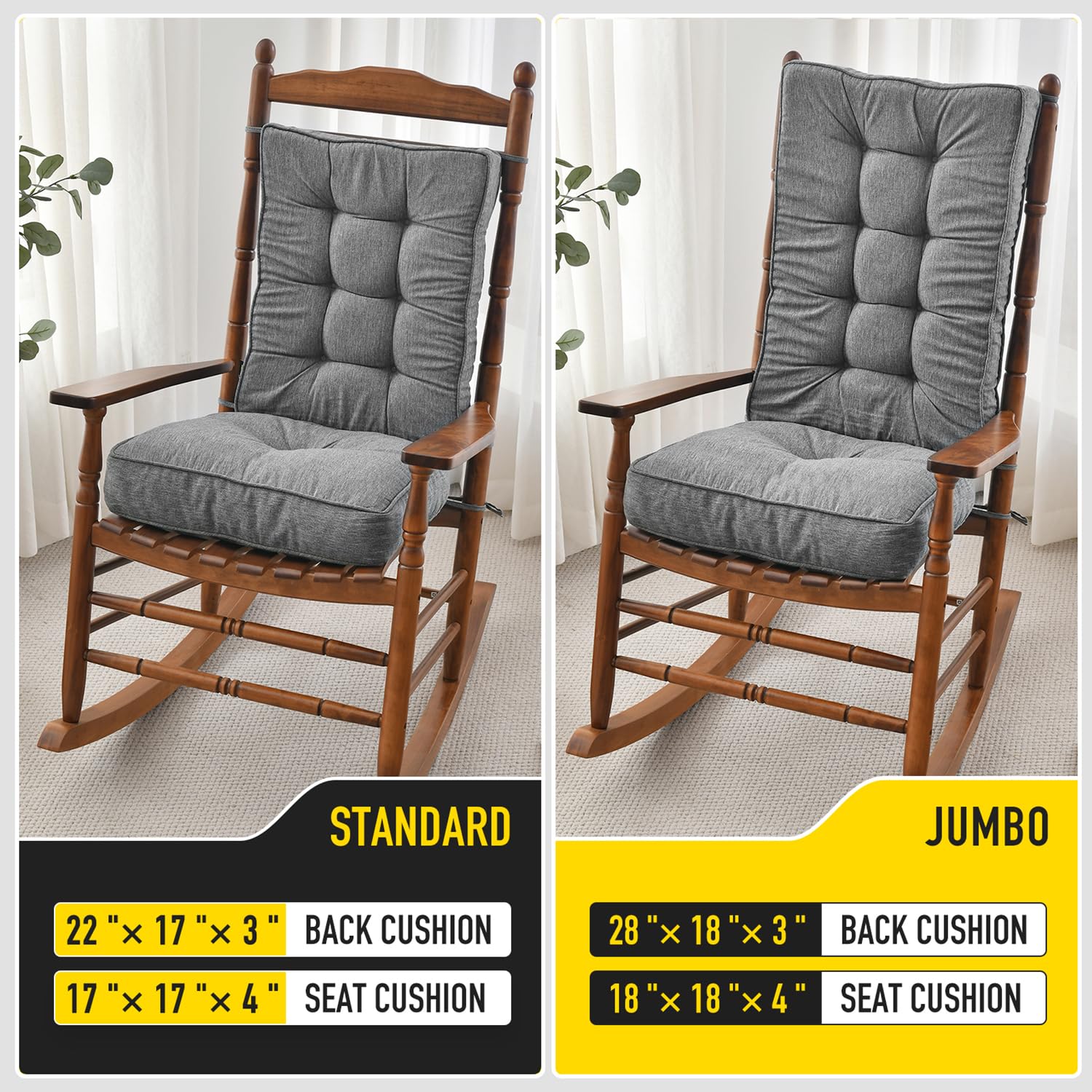 SUNROX cojines junto a una regla que muestra tamaño y proporciones