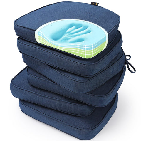 SUNROX vista frontal del set de seis cojines para comedor con acabado resistente