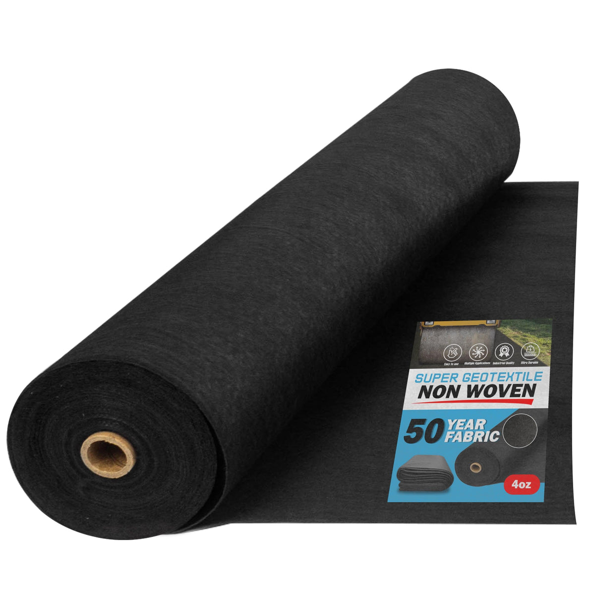 Super Geotextile rollo frontal mostrando tamaño y uso eficiente