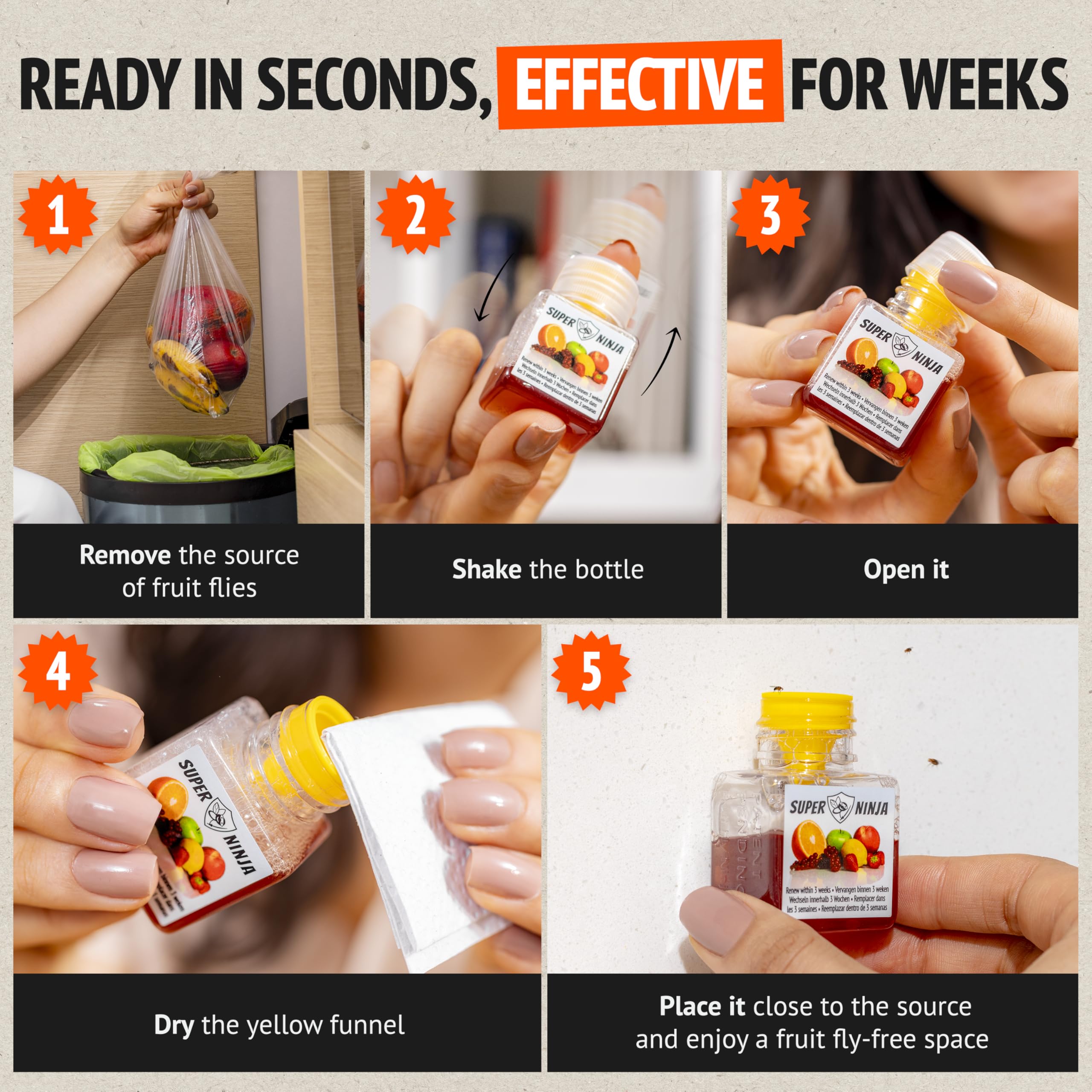 Super Ninja trampa colocada en encimera para captura rápida y discreta