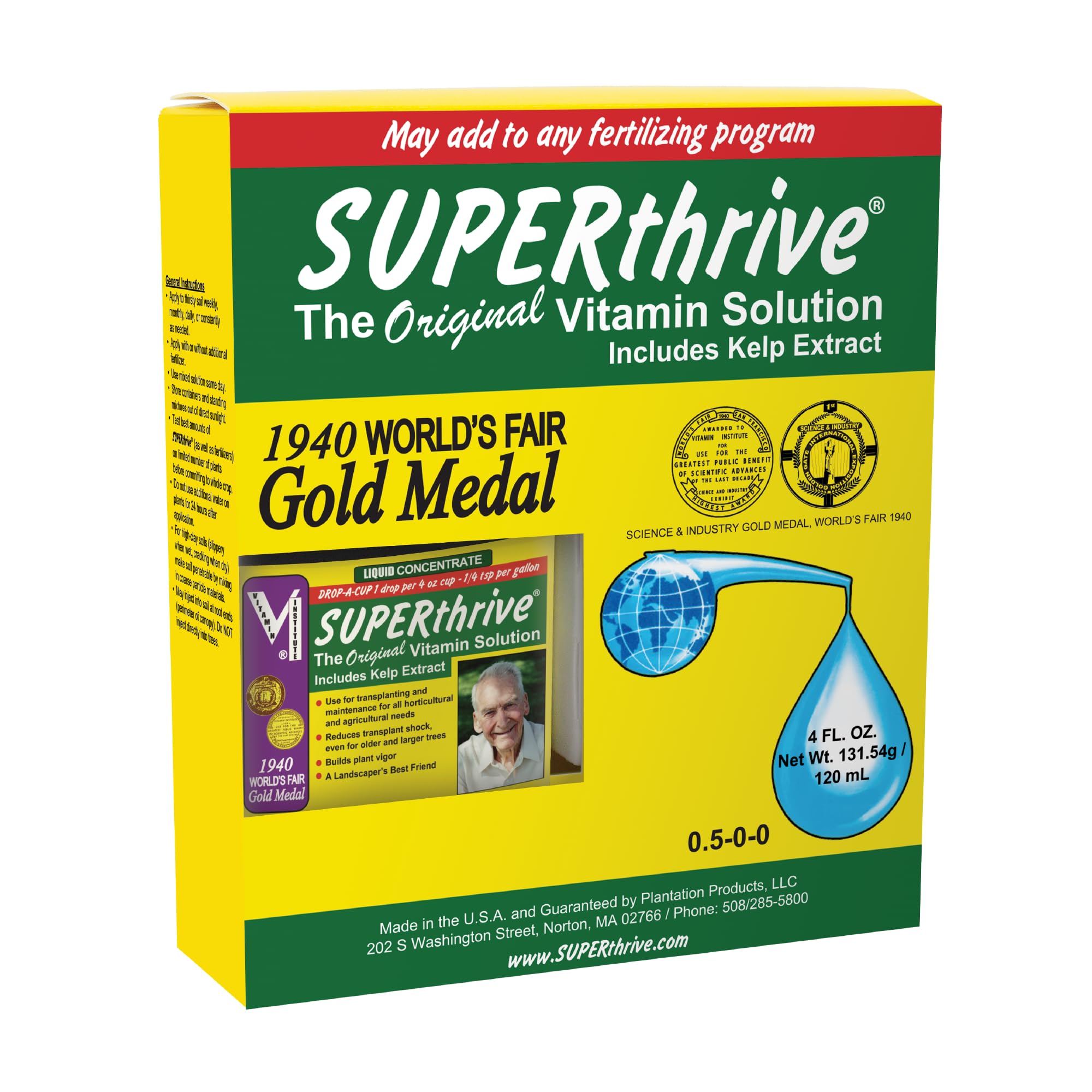 SUPERthrive gota del líquido concentrado mostrando textura y beneficio de fácil mezcla