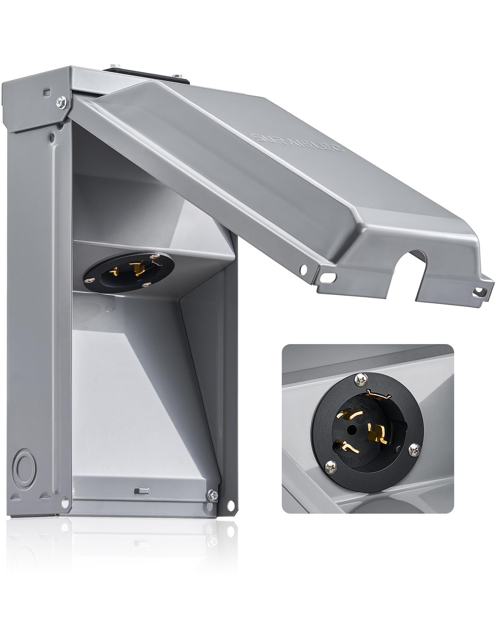 SURAIELEC caja frontal exterior mostrando montaje y protección contra lluvia