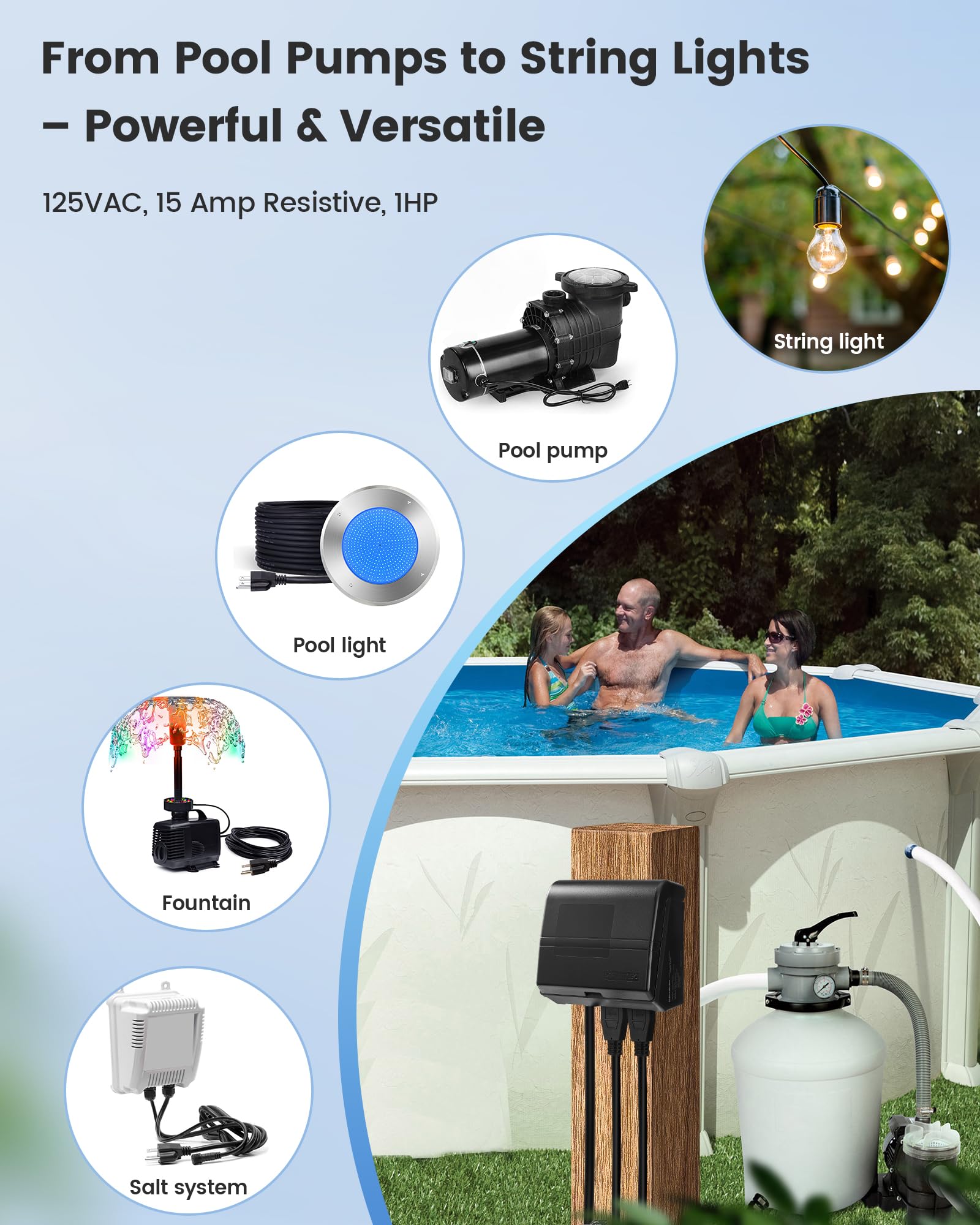 SURAIELEC instalación en entorno exterior junto a terraza y piscina para uso diario seguro