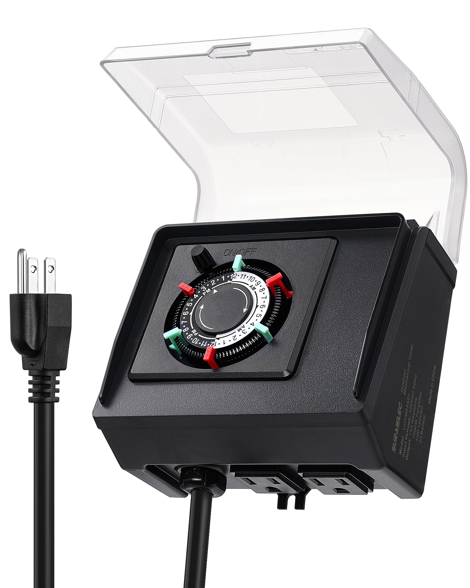 SURAIELEC vista frontal del temporizador con tomas dobles para control fácil
