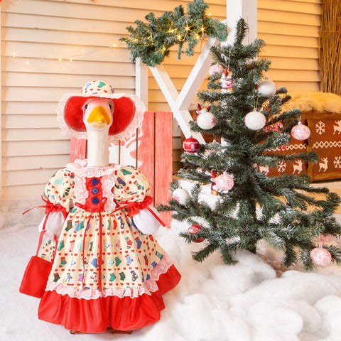 Suzile ganso vestido en jardín decorado para atraer miradas festivas