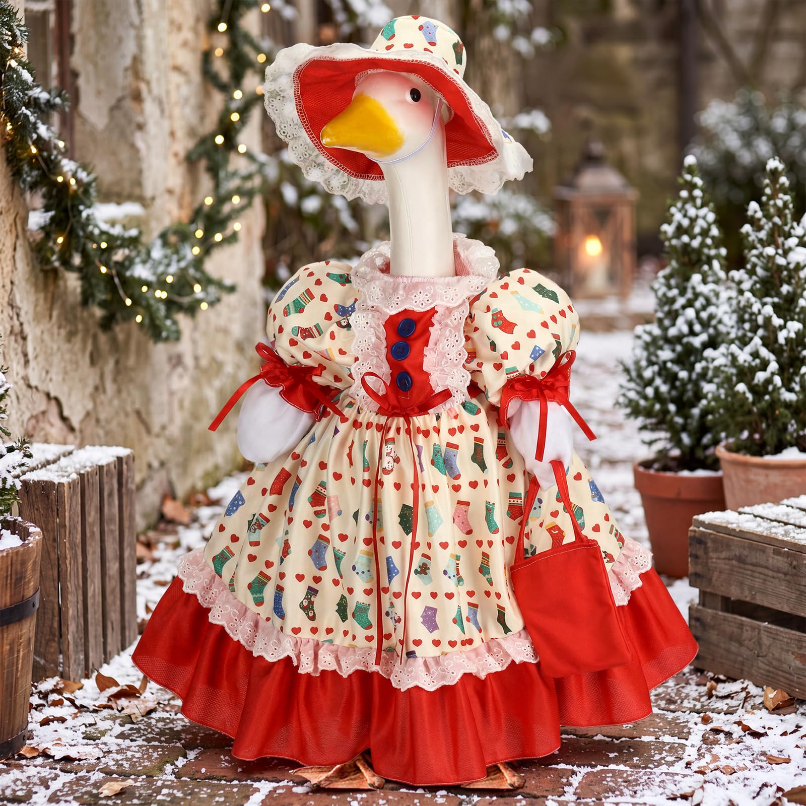 Suzile vista del vestido con estampado y combinación de colores navideños