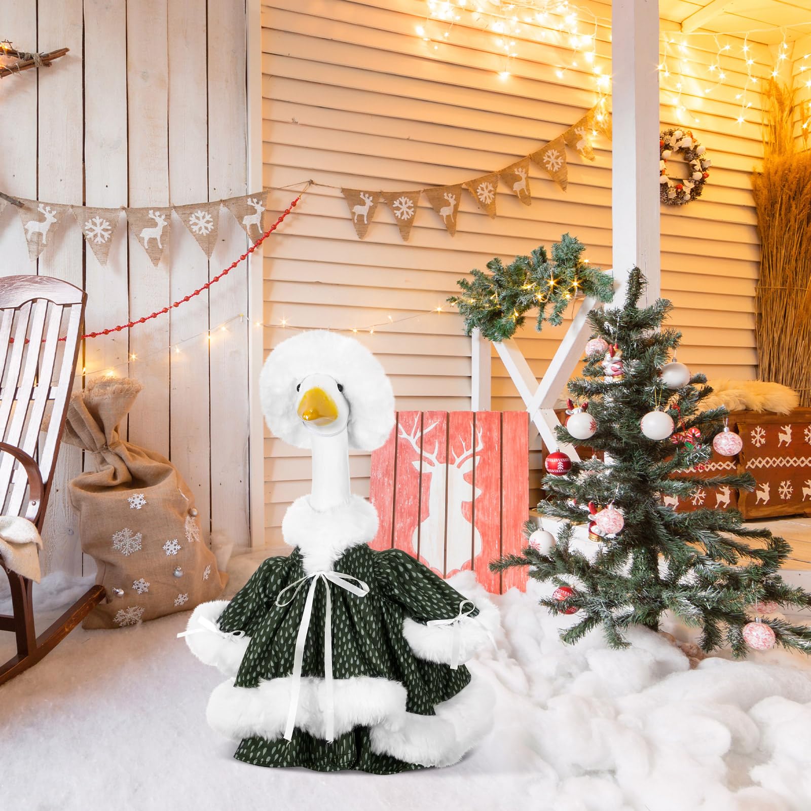 Suzile disfraz puesto en ganso de jardín, mejora la decoración exterior