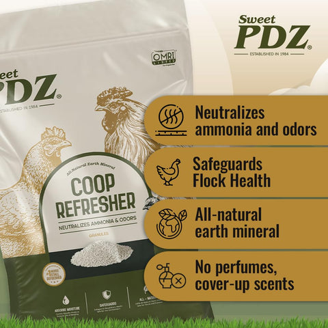 Sweet PDZ aplicado en lecho de gallinero, mantiene cama seca y reduce amoníaco