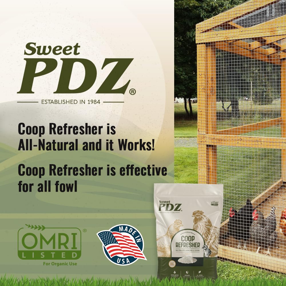 Sweet PDZ en contexto de patio con gallinas, promueve ambiente más limpio y confortable