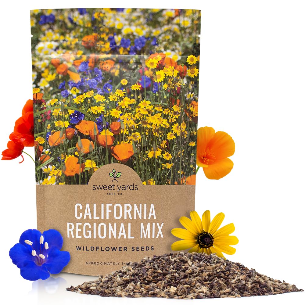 SWEET YARDS bolsa frontal mostrando mezcla California Wildflower para cubrir áreas grandes