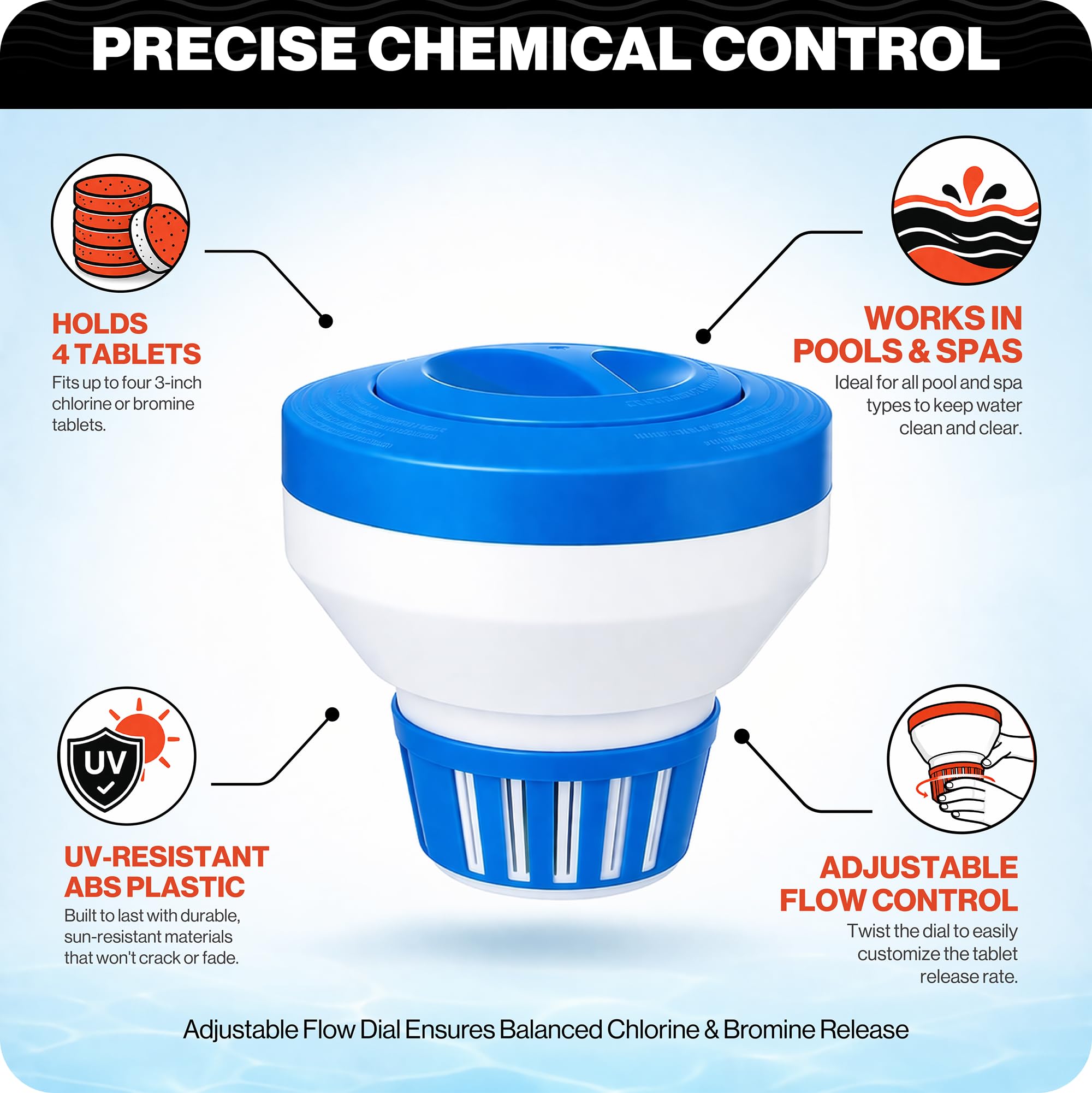 Swimables anillo ajustable en primer plano para control preciso del cloro