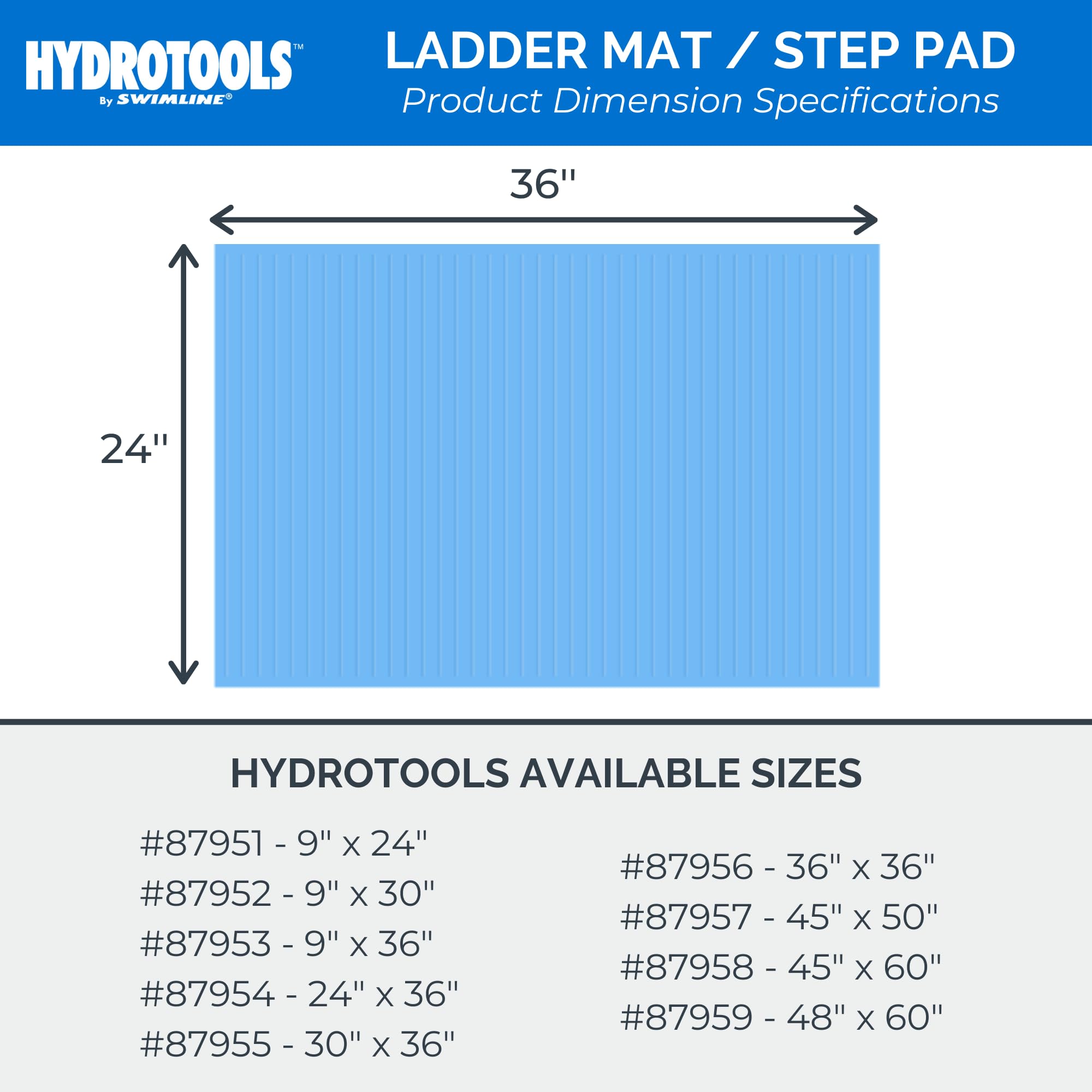 Swimline tapete 24x36 junto a objetos para comparar tamaño práctico
