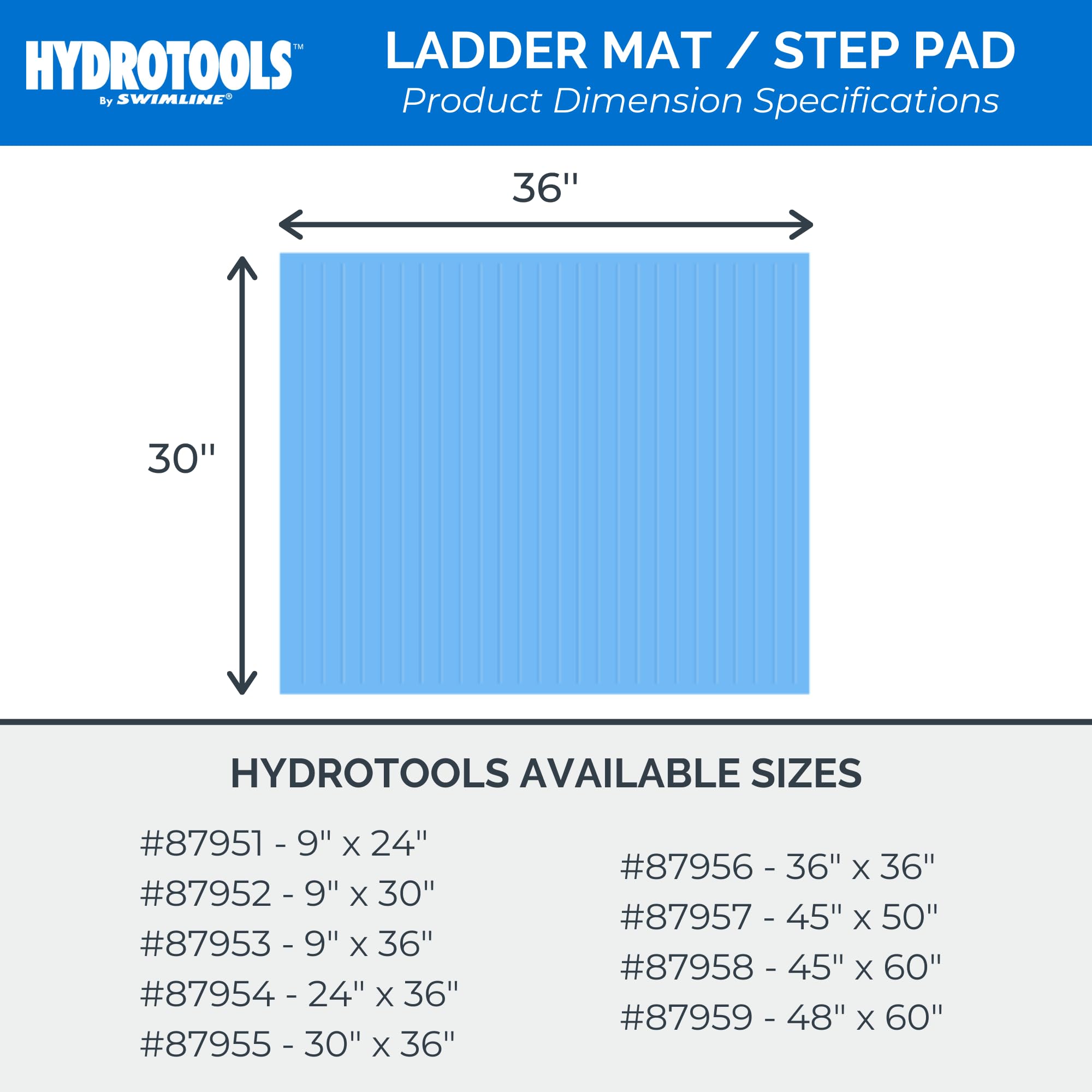 SWIMLINE tapete 30x36 comparado con peldaños para tamaño claro