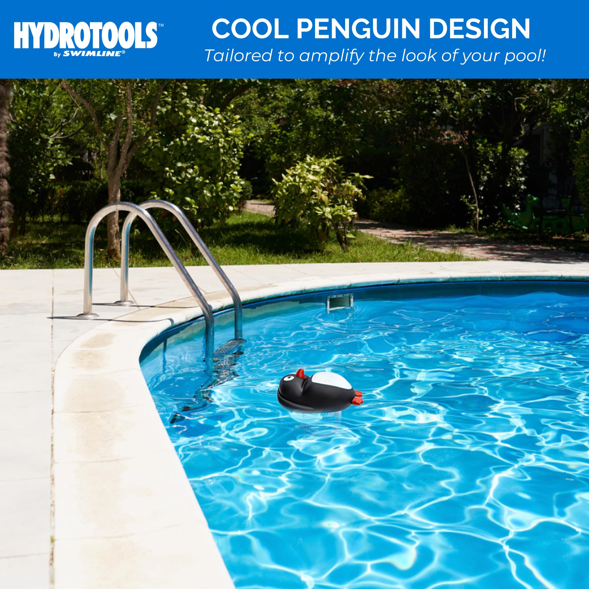 Swimline Cool Penguin en spa ilustrando compatibilidad y uso sencillo