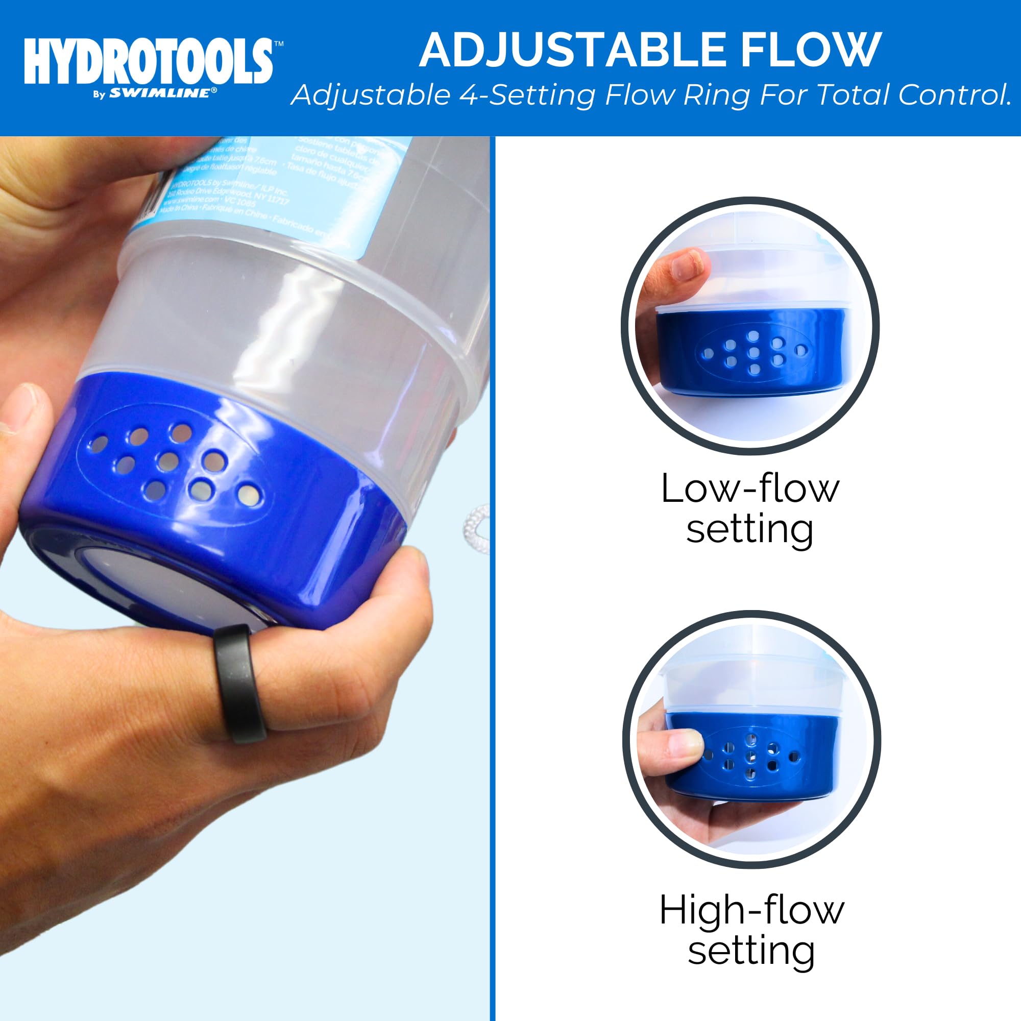 Swimline dispensador flotando en piscina, mantenimiento continuo del agua