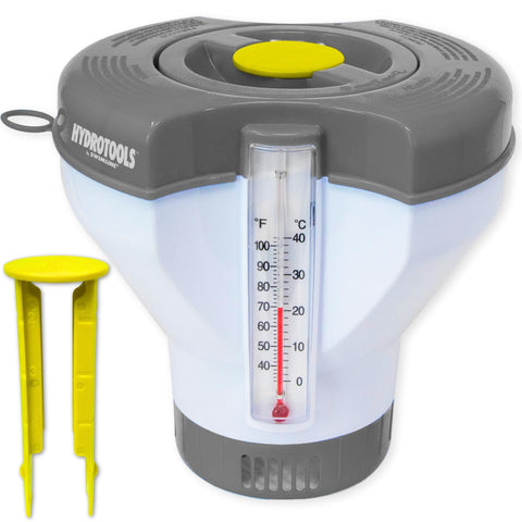 Swimline dispensador frontal mostrando diseño y tapa ajustable para control