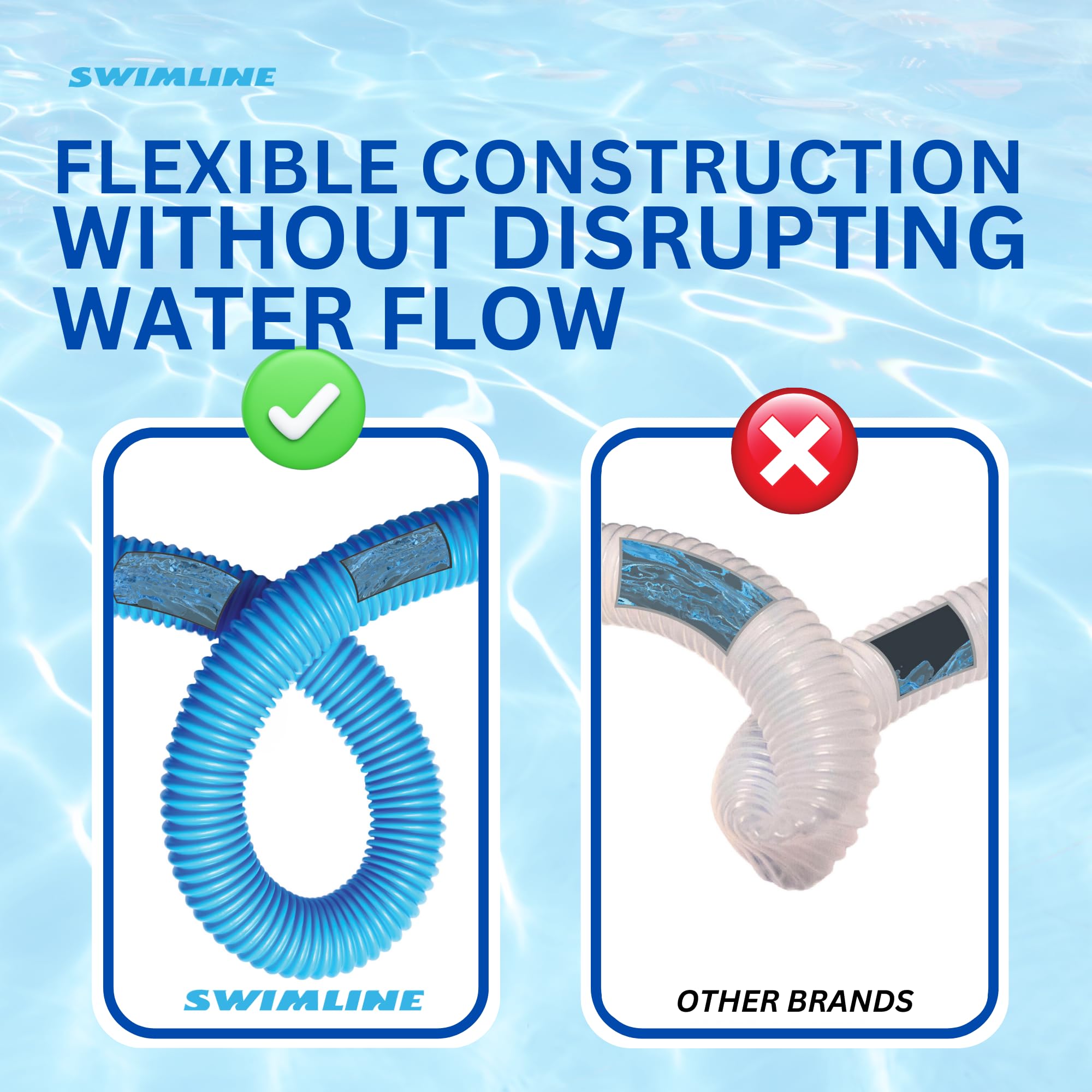 Swimline Hydrotools detalle del tubo resistente, protección UV y química
