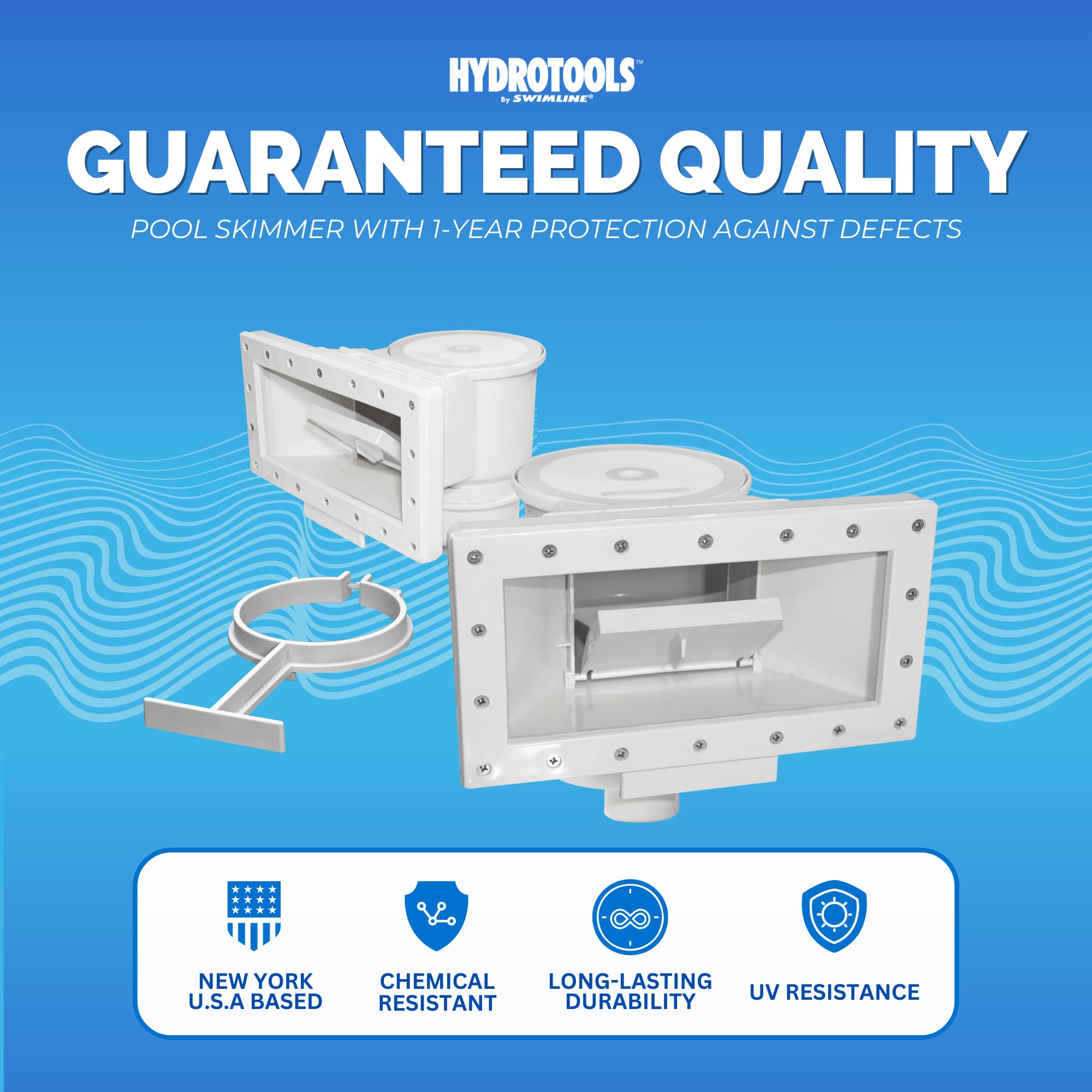 Swimline skimmer junto a una regla para comparar tamaño y facilitar elección
