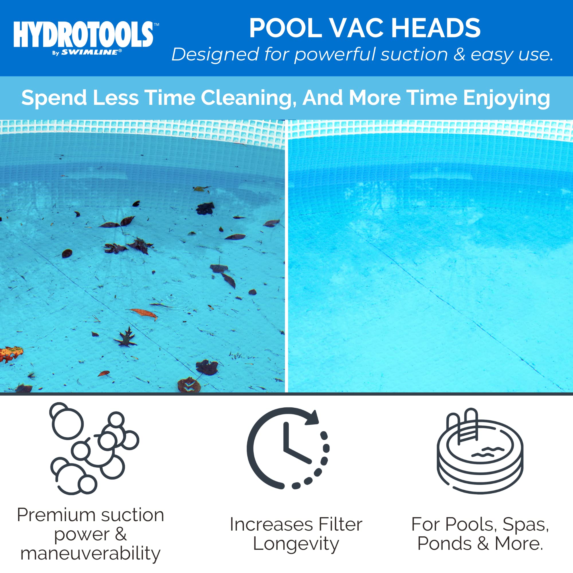 Swimline TriVac primer plano de las cerdas integradas que facilitan aflojar suciedad