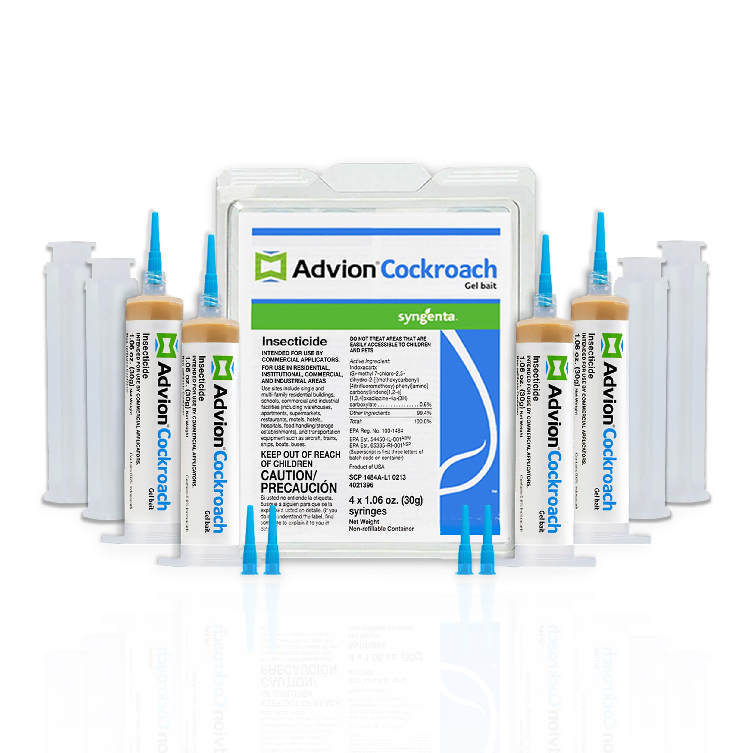 Syngenta Advion empaque frontal mostrando los 4 tubos y beneficios de aplicación precisa