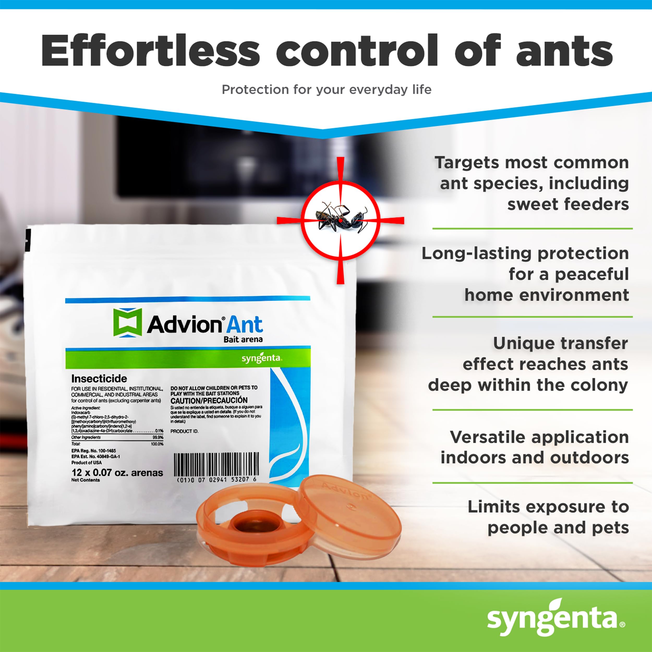 Syngenta Advion comparación tamaño para estimar colocación discreta interior